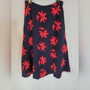 Banana Republic Spring Floral Print A Line Midi Flare Skirt Navy Red Size 4 NWT
